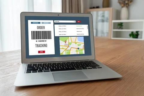 Delivery tracking system for e-commerce and modish online business Stock Photos