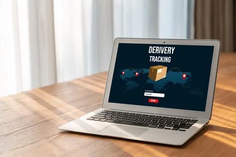 Delivery tracking system for e-commerce and modish online business Stock Photos