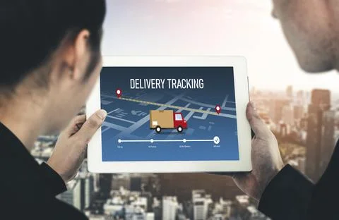 Delivery tracking system for e-commerce and modish online business Stock Photos