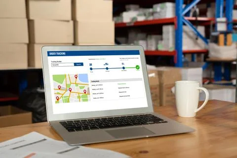 Delivery tracking system for e-commerce and modish online business Stock Photos