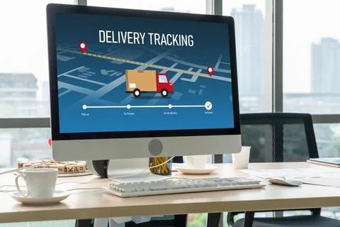 Delivery tracking system for e-commerce and modish online business Foto stock