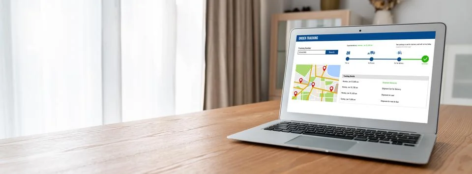 Delivery tracking system for e-commerce and modish online business Stock Photos