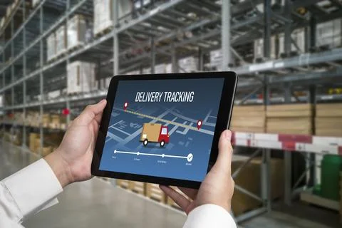 Delivery tracking system for e-commerce and modish online business Foto stock