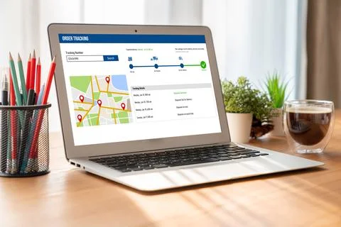 Delivery tracking system for e-commerce and modish online business Stock Photos