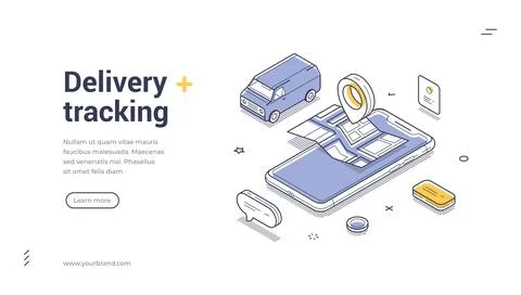 Delivery tracking web banner template. Isometric vector illustration of onlin 库存插图
