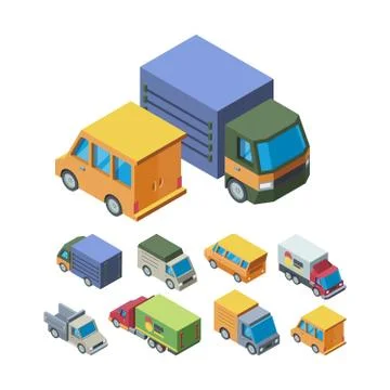 Delivery transport isometric 3D vector illustrations set Stock Illustration