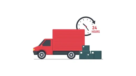 Delivery Truck with 24 Hour Clock. 24 Hour Shipping Service Animation Stock Footage 334804845