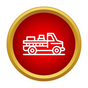 Delivery truck with boxes on red button icon Stock Illustration