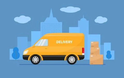 Delivery truck with cardboard boxes Stock Illustration