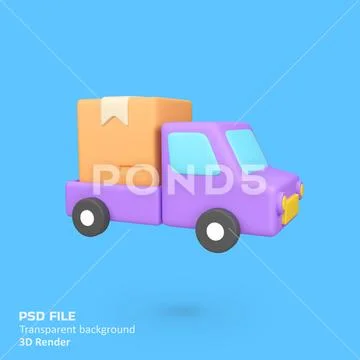 Delivery truck with cardboard boxes isolated 3d render icon illustration PSD Template