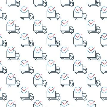 Delivery Truck with Check Mark vector concept line seamless pattern Illustrazione stock
