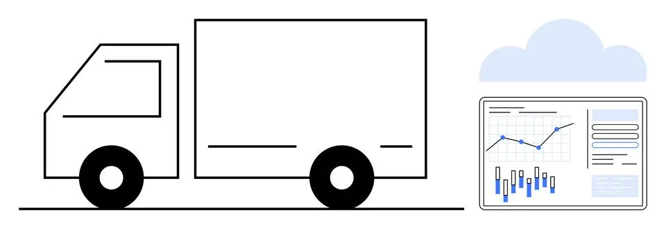 Delivery Truck with Cloud Data Analytics Dashboard for Logistics Management Stock Illustration