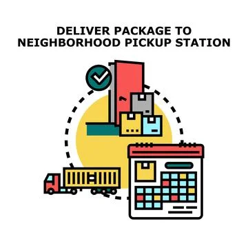 Delivery truck dispatching packages to pickup location Stock Illustration