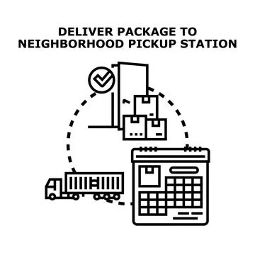 Delivery truck dispatching packages to pickup location Stock Illustration