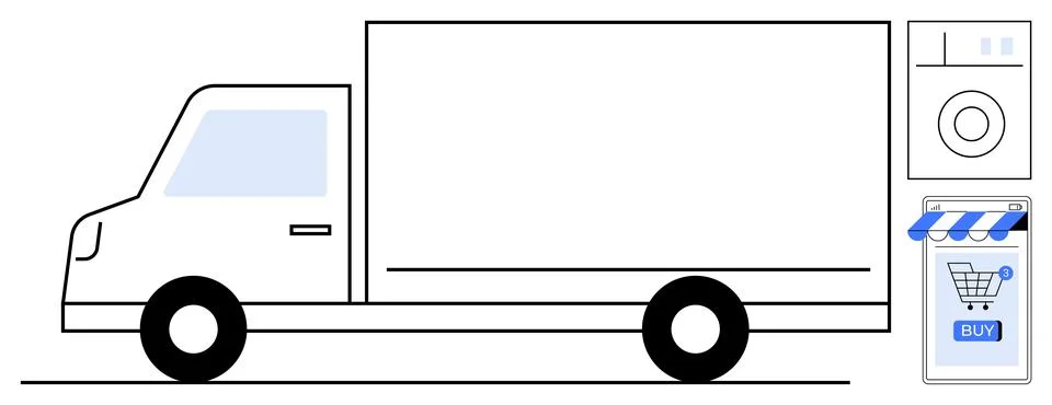 Delivery Truck with E-Commerce Elements and Shopping Cart Concept Vector イラスト素材