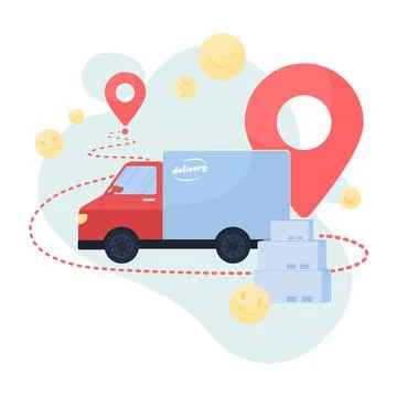Delivery truck flat concept vector illustration Illustrazione stock