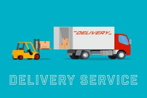 Delivery truck with forklift loading box into the car Stock Illustration