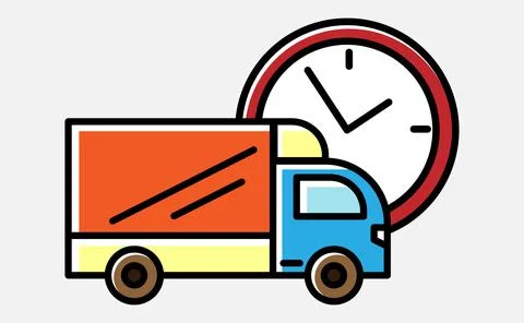 Delivery truck in front of the clocks vector icon. EPS10. Stock Illustration