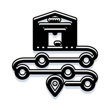 Delivery truck navigating route with map pointer location Stock Illustration