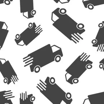 Delivery truck seamless pattern background. Business flat vector illustration Illustrazione stock