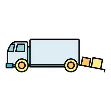 Delivery truck unloading boxes, cargo logistics concept Stock Illustration