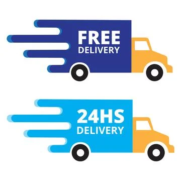 Delivery trucks with text on a white background with copy space Stock Illustration