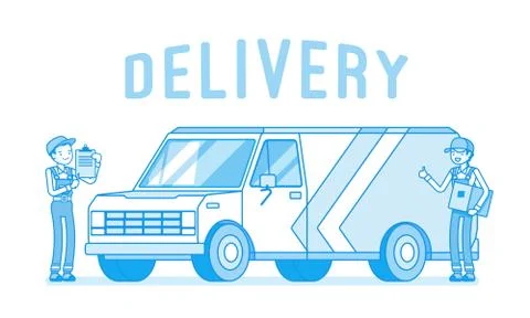 Delivery van and workers Stock Illustration
