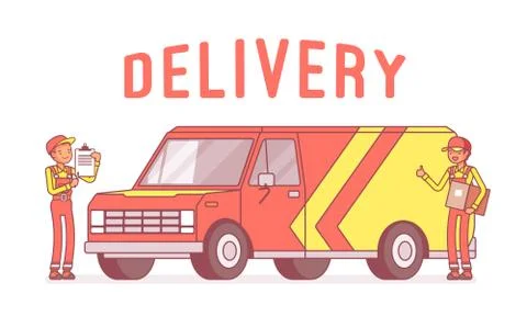 Delivery van and workers Stockillustratie