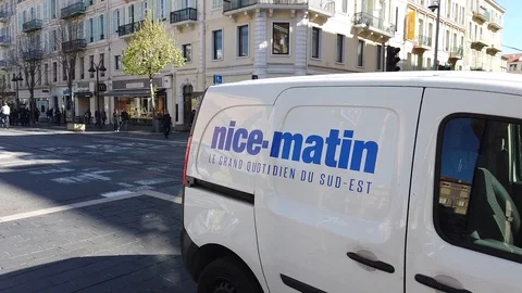 Delivery Van For The Daily Newspaper Nice-Matin Stock-Footage 111458004