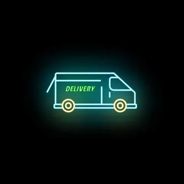 Delivery van displaying neon glowing sign 스톡 일러스트