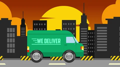 Delivery Van Driving Through City Day Sunset and Night Scenes Stock Footage 330488694