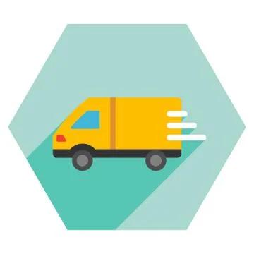 Delivery Van Flat Hexagon Icon with Long Shadow Illustrazione stock