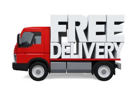Delivery Van with Free Delivery Text Stock Illustration