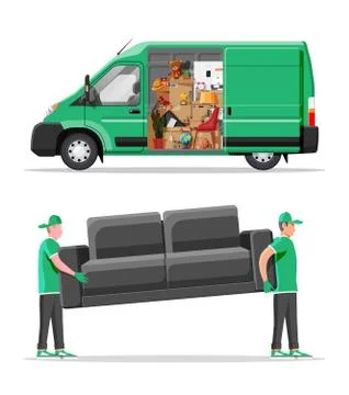 Delivery van full of home stuff inside. Stock Illustration