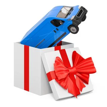 Delivery van inside gift box, gift concept. 3D rendering Stock Illustration