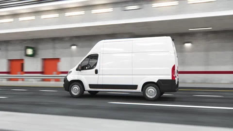 Delivery van moving inside of tunnel. Logistic and delivery concept. Stock Footage 314195183