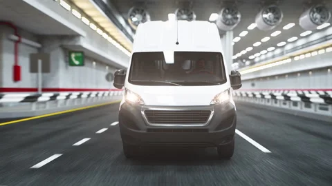 Delivery van moving inside of tunnel. Express delivery. Stock Footage 318408949