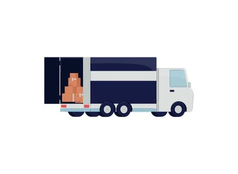 Delivery van with open back door and cardboard boxes stacked inside Stock Illustration