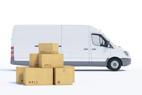 Delivery van with a paper boxes on white background Stock Illustration