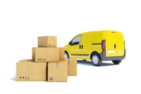 Delivery van with a paper boxes on white background Stock Illustration