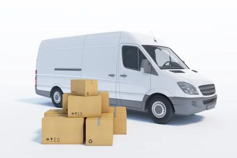 Delivery van with a paper boxes on white background Stock Illustration