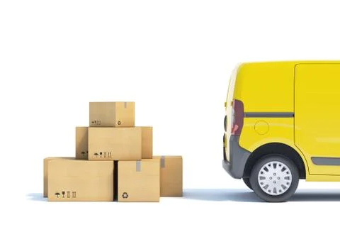 Delivery van with a paper boxes on white background Stock Illustration