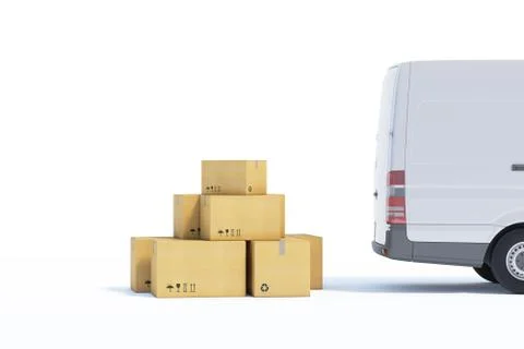 Delivery van with a paper boxes on white background Stock Illustration