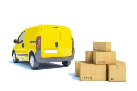 Delivery van with a paper boxes on white background Stock Illustration