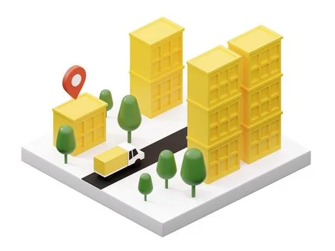 Delivery van with a paper boxes on white background, 3d rendering Stock Illustration