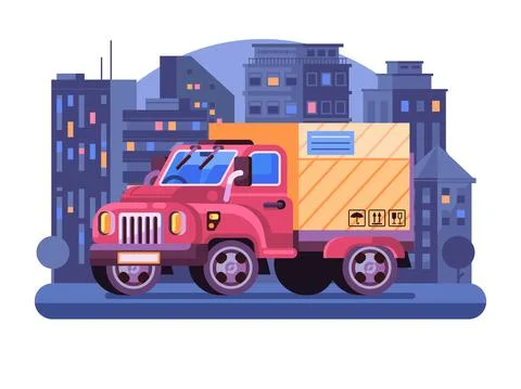 Delivery Van with Parcel in Flat Design Stock Illustration
