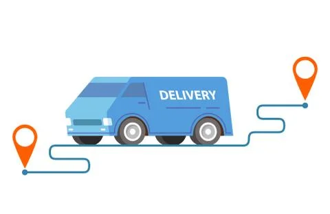 Delivery van point to point.Vector car illustration. Stock Illustration