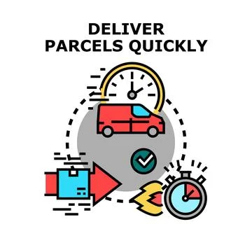 Delivery van quickly moving parcels with stopwatch Illustrazione stock