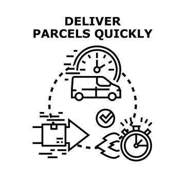 Delivery van quickly moving parcels with stopwatch Stock Illustration