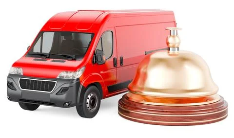 Delivery van with reception bell, 3D rendering Stock Illustration